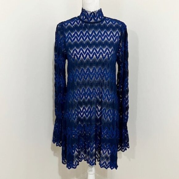 Free People Blue Simone Lace Mini Dress Whimsigoth Fairy Goth Romantic Size S - Picture 1 of 5